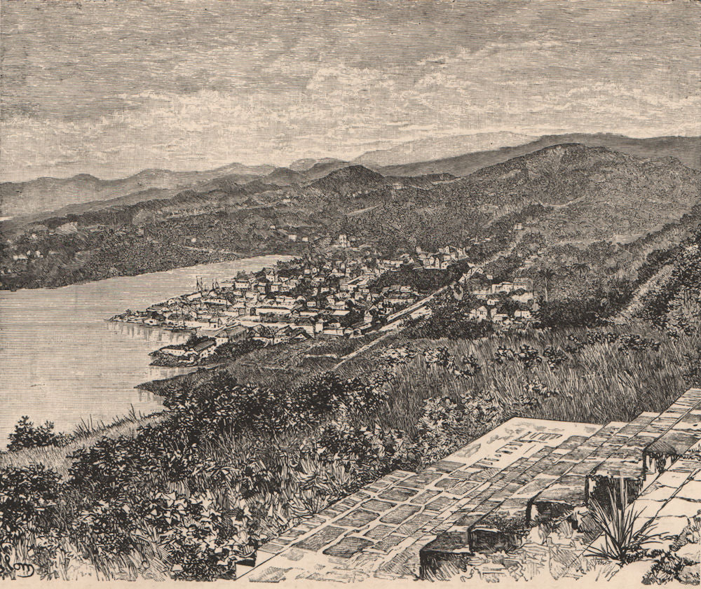 General view of Castries, St. Lucia Island. West Indies. Lesser Antilles 1885